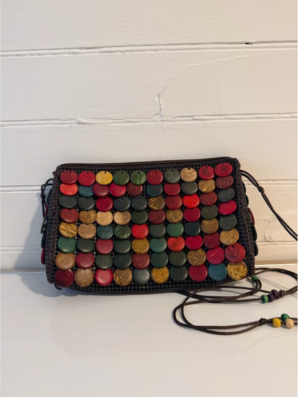 Vintage Colorful Coconut Shell Crossbody Purse